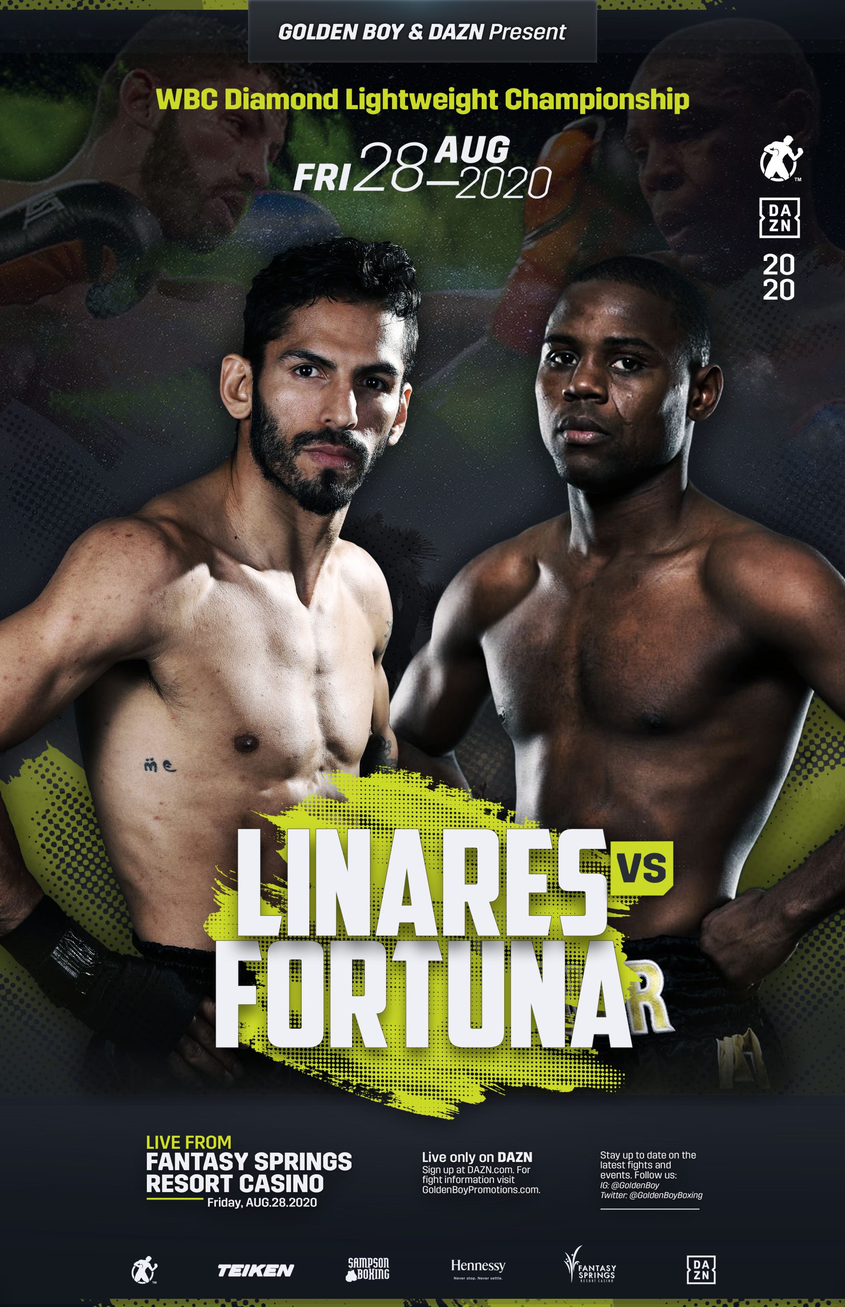 JORGE EL NIÑO DE ORO LINARES TO FACE JAVIER EL ABEJON FORTUNA FOR THE WBC DIAMOND LIGHTWEIGHT CHAMPIONSHIP FRIDAY, AUGUST 28 AT FANTASY SPRINGS RESORT CASINO AND STREAMED LIVE ON DAZN -